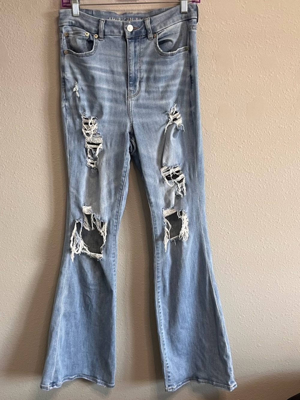 American Eagle Outfitters Light Blue Distressed Flare Jeans